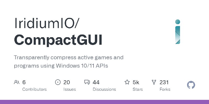 GitHub - IridiumIO/CompactGUI: Transparently compress active games and programs using Windows 10/11 APIs