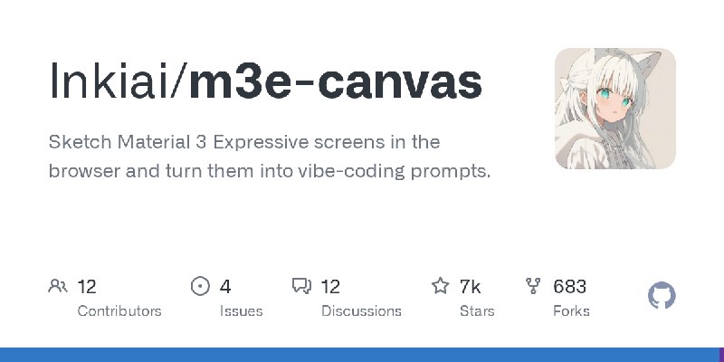 GitHub - lnkiai/m3e-canvas: Sketch Material 3 Expressive screens in the browser and turn them into vibe-coding prompts.